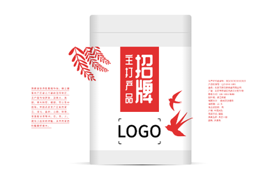 红色健康食品燕麦包装瓶贴设计