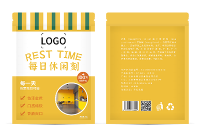 黄色简约竖条芒果干包装袋设计