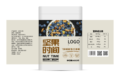 浅色轻奢零食坚果产品包装瓶贴设计